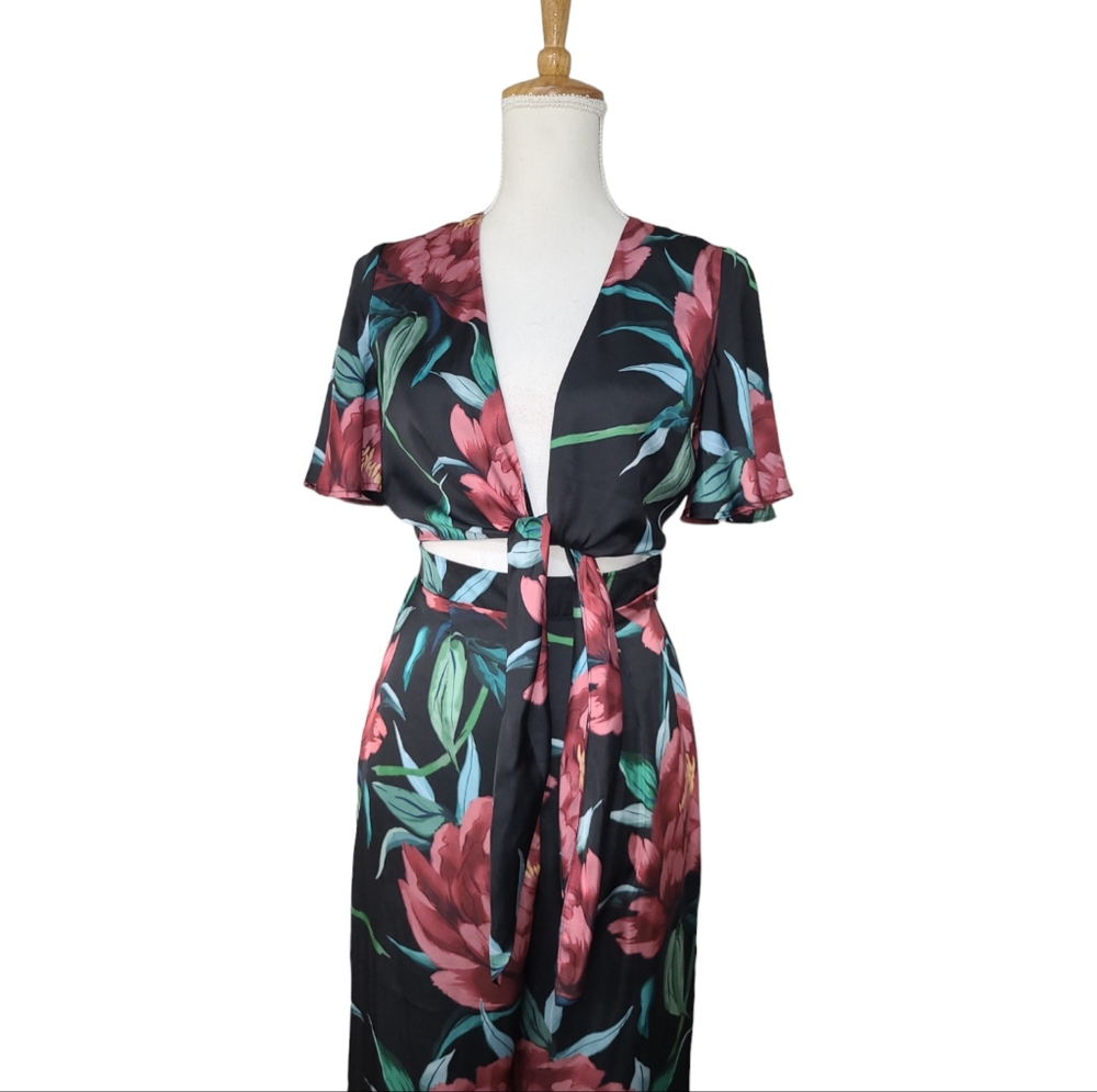 SHOW ME YOUR MUMU JENNA JUMPSUIT WOMENS XS BLACK FLORAL ONE PIECE TIE TOP NEW - Picture 2 of 16